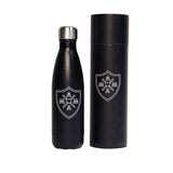 black bottle with logo